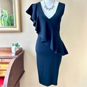 Diane Von Fusternberg DVF Sleeveless Asymmetrical Ruffle Front Dress Black Sz M